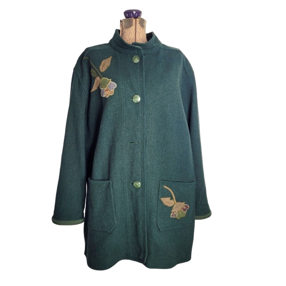 Vintage Green Embroidered Women's Coat